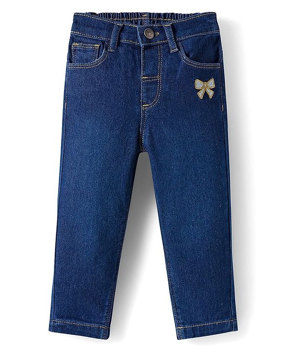 Babyhug Looper Knit Full Sleeves Rib at Neck Top & Jeans Set with Heart Print - Red & Blue
