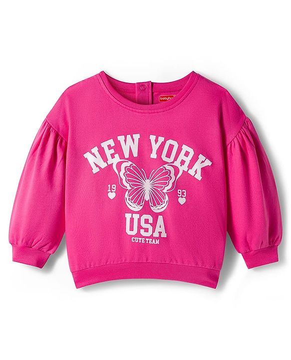 Babyhug Looper Knit Full Sleeves Knit Top and Skort Set With New York Text Print - Pink