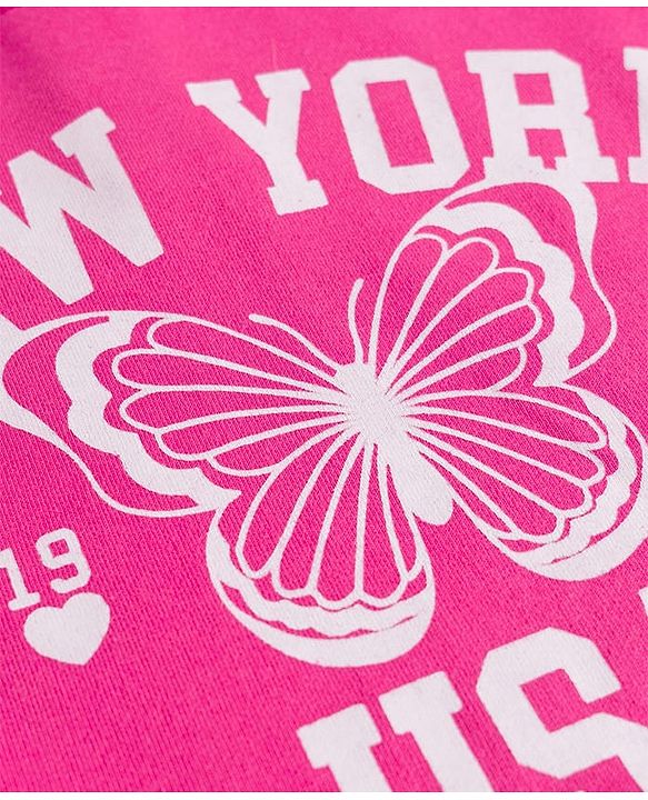 Babyhug Looper Knit Full Sleeves Knit Top and Skort Set With New York Text Print - Pink