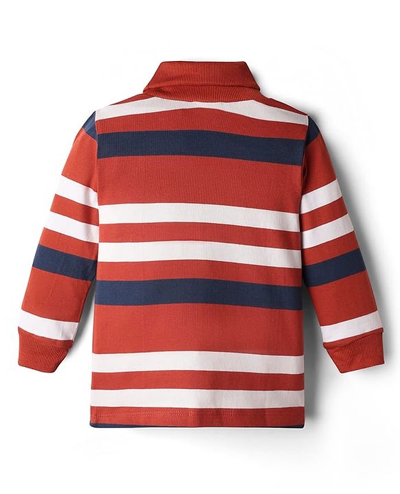 Babyhug Cotton Knit Full Sleeves Turtle Neck Winter T-Shirt with Stripes - Red
