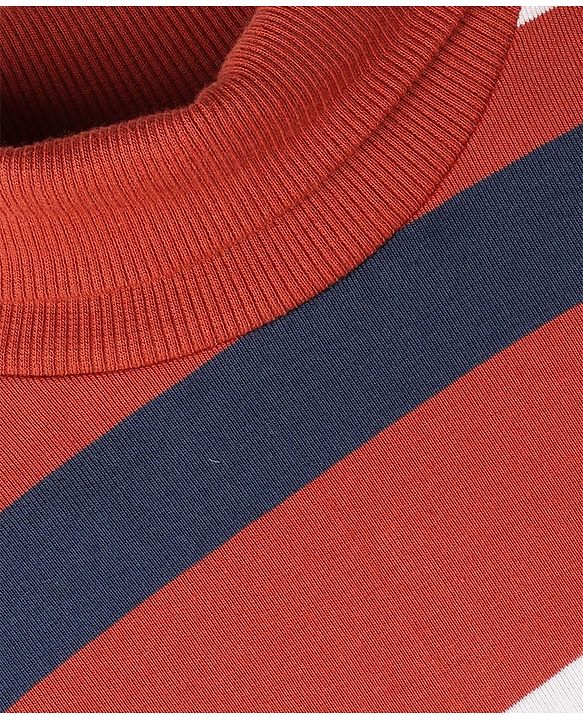 Babyhug Cotton Knit Full Sleeves Turtle Neck Winter T-Shirt with Stripes - Red