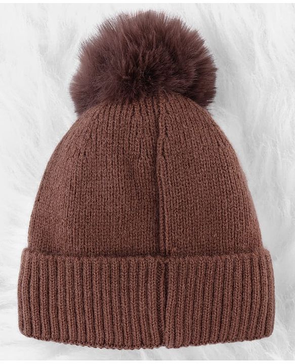 Babyhug Woolen Cap & Muffler Set With Smiley Motif Brown - 11.5 cm Diameter