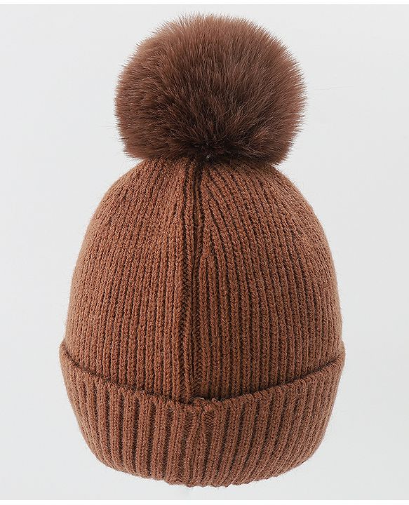 Babyhug Woolen Cap & Muffler Set With Smiley Motif Brown - 11.5 cm Diameter