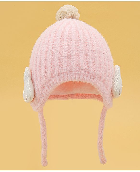 Babyhug Woolen Cap & Muffler Set With Animal Applique Pink - 13 cm Diameter