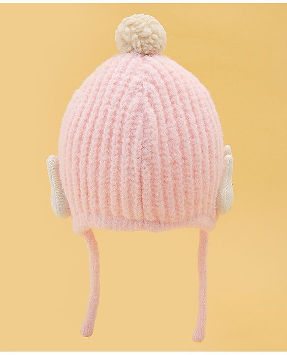 Babyhug Woolen Cap & Muffler Set With Animal Applique Pink - 13 cm Diameter