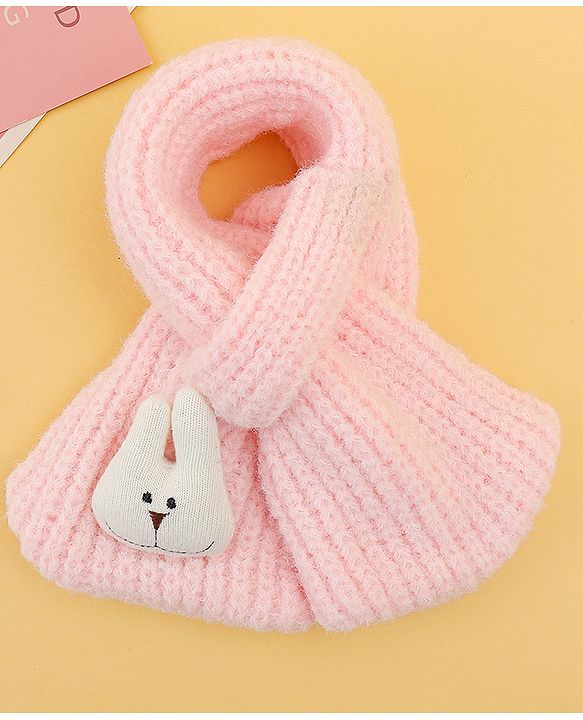 Babyhug Woolen Cap & Muffler Set With Animal Applique Pink - 13 cm Diameter