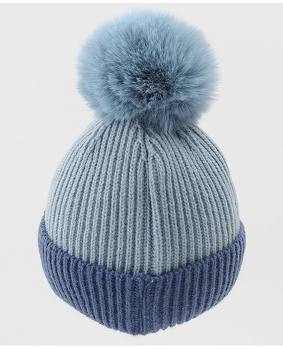 Babyhug Woolen Cap & Muffler Set With Smile Embroidery Blue - 11.5 cm Diameter