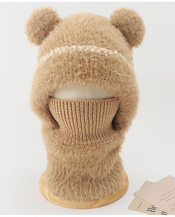 Babyhug Monkey Cap With Ear Applique Khaki - 12 cm Diameter