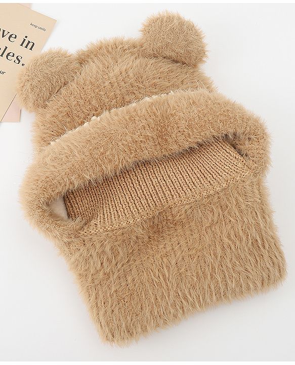 Babyhug Monkey Cap With Ear Applique Khaki - 12 cm Diameter
