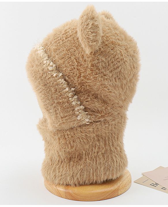 Babyhug Monkey Cap With Ear Applique Khaki - 12 cm Diameter