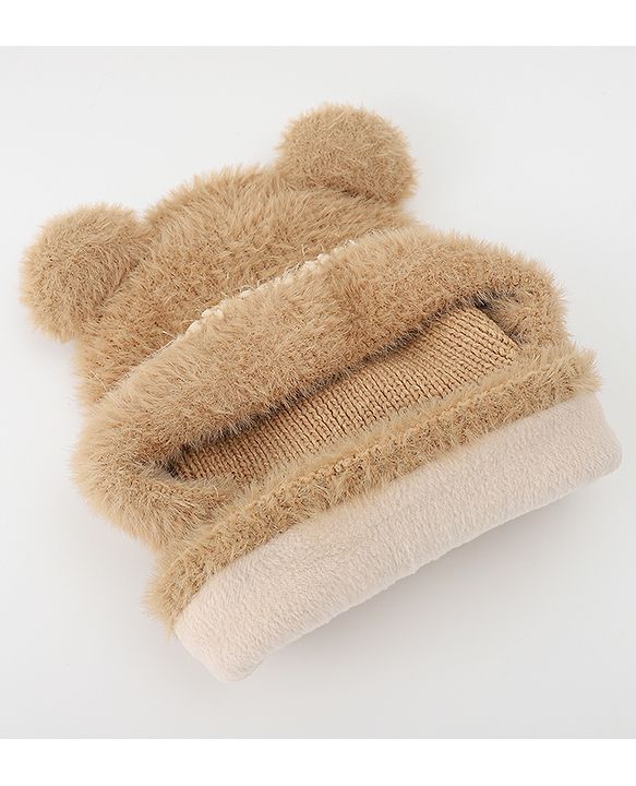 Babyhug Monkey Cap With Ear Applique Khaki - 12 cm Diameter