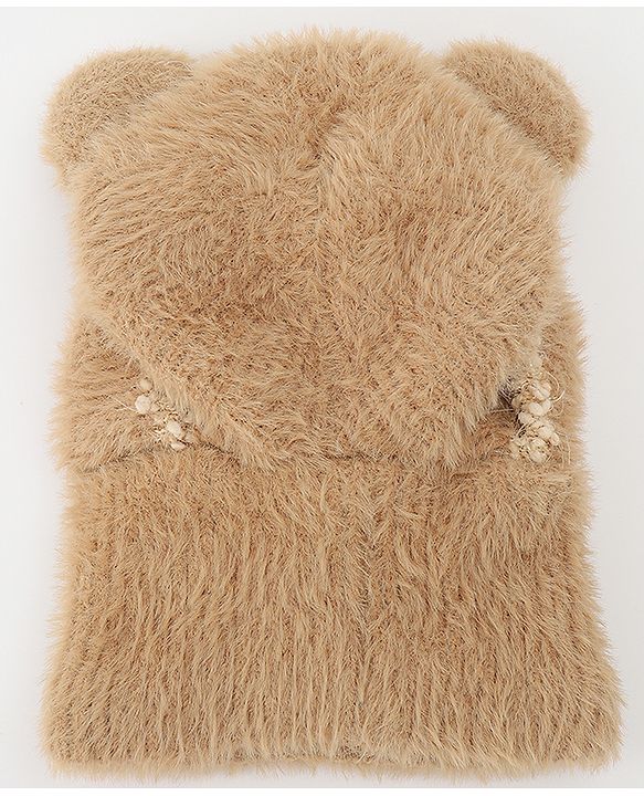 Babyhug Monkey Cap With Ear Applique Khaki - 12 cm Diameter