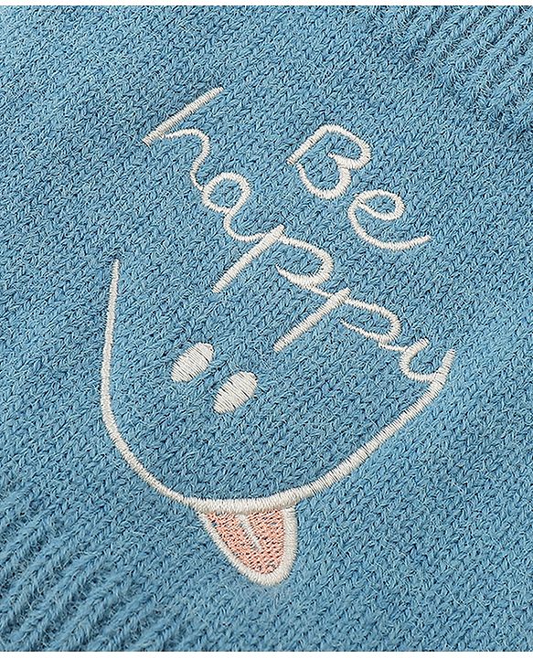 Babyhug Knitted Woollen Cap & Muffler With Text Embroidery Light Blue - Diameter 12.5 cm