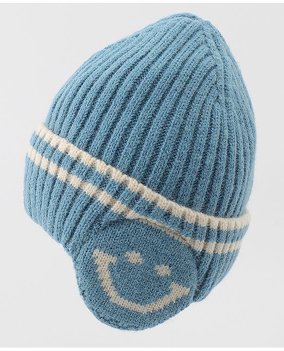 Babyhug Knitted Woollen Cap & Muffler With Text Embroidery Light Blue - Diameter 12.5 cm