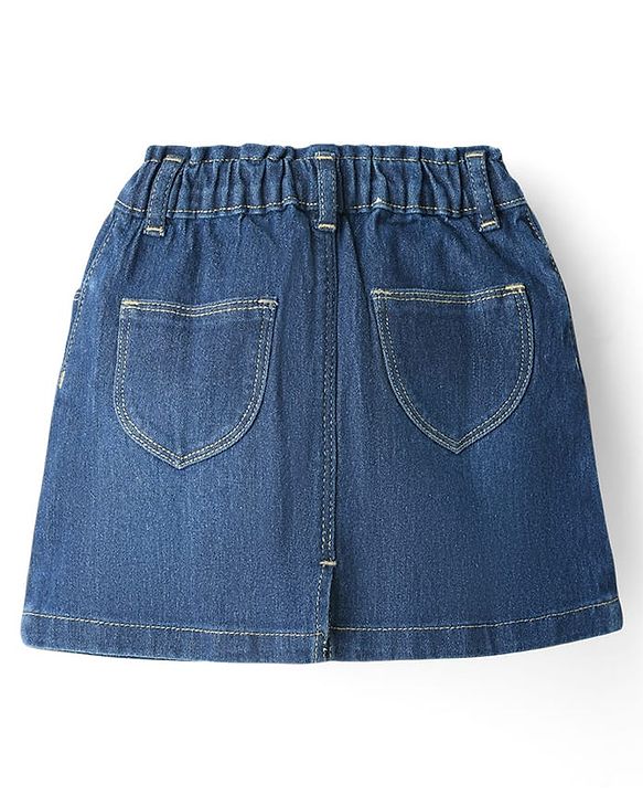 Babyhug Single Jersey Knit Half Sleeves Solid Top & Denim Skirt Set - Pink & Blue