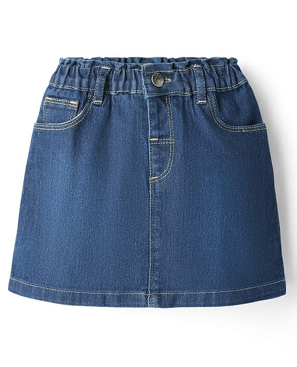 Babyhug Single Jersey Knit Half Sleeves Solid Top & Denim Skirt Set - Pink & Blue