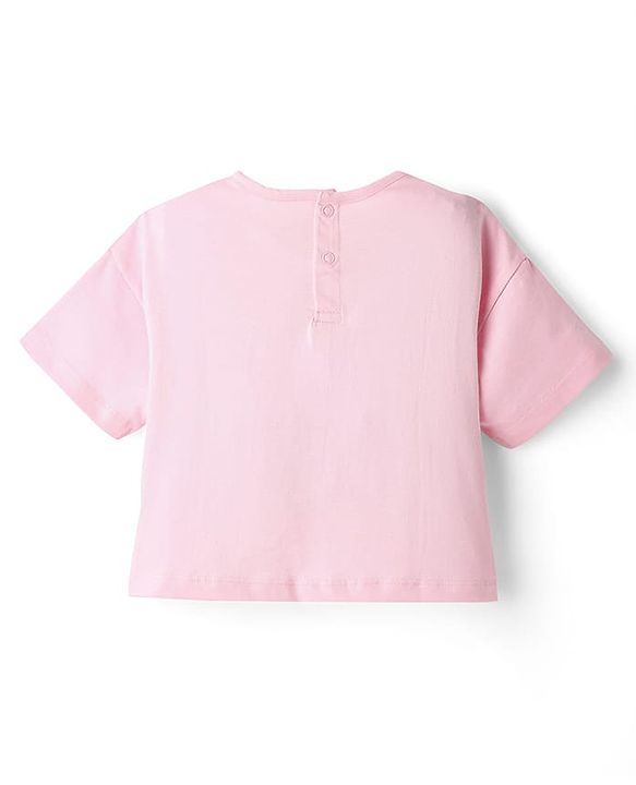 Babyhug Single Jersey Knit Half Sleeves Solid Top & Denim Skirt Set - Pink & Blue