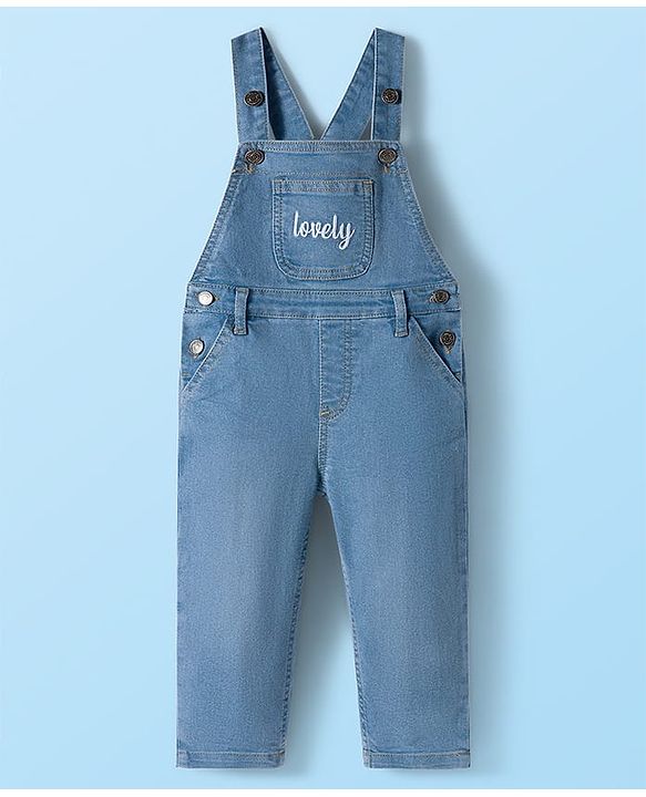 Babyhug Single Jersey Full Sleeves Top & Dungaree Set with Floral Print - White & Blue