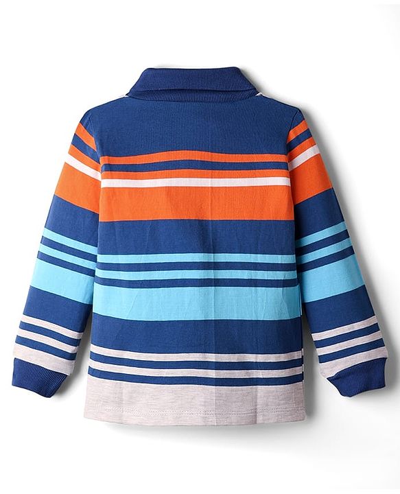 Babyhug Cotton Elastane Knit Full Sleeves Turtle Neck Winter Striped T-Shirt - Multicolor