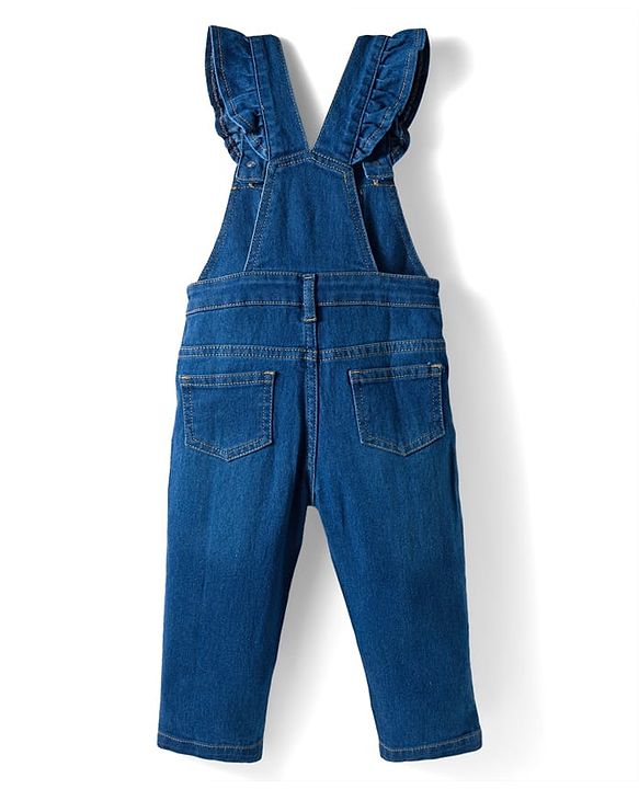 Babyhug Single Jersey Knit Full Sleeves T-Shirt & Dungaree With Butterfly Print - Pink & Blue