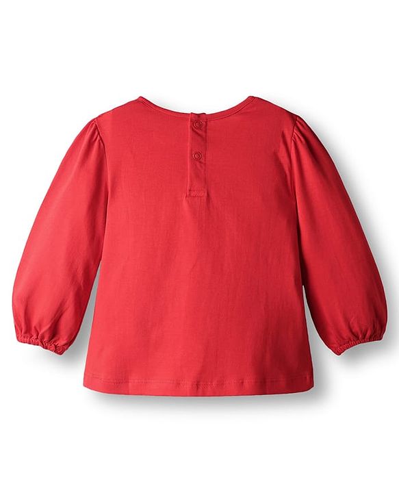 Babyhug Single Jersey Knit Full Sleeves Top & Denim Jeans Set With Bee & Floral Print - Red & Blue