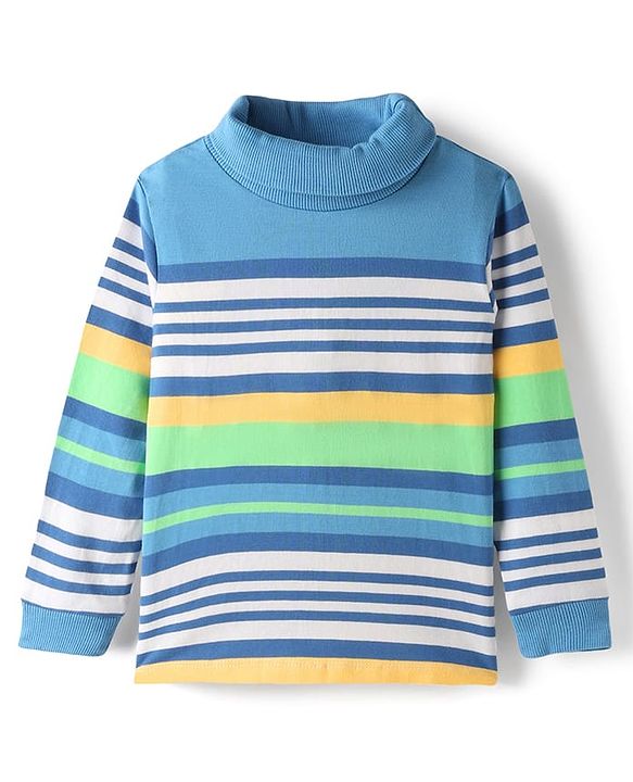 Babyhug Cotton Elastane Knit Full Sleeves Turtle Neck Winter Striped T-Shirt - Multicolor