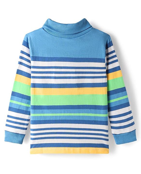 Babyhug Cotton Elastane Knit Full Sleeves Turtle Neck Winter Striped T-Shirt - Multicolor