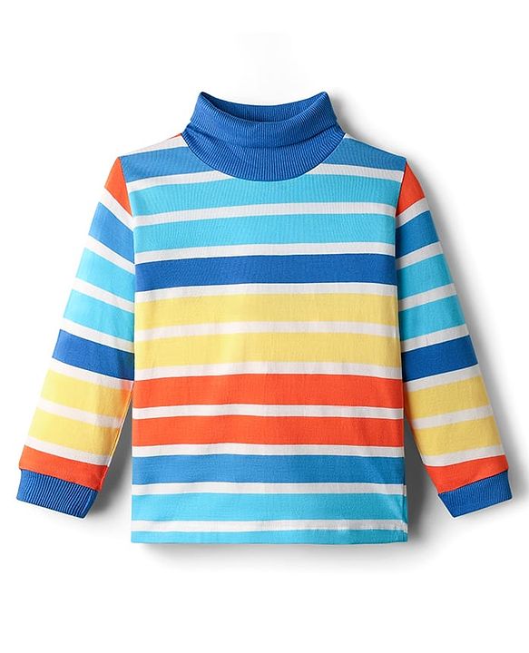 Babyhug Cotton Elastane Knit Full Sleeves Turtle Neck Winter Striped T-Shirt - Multicolor