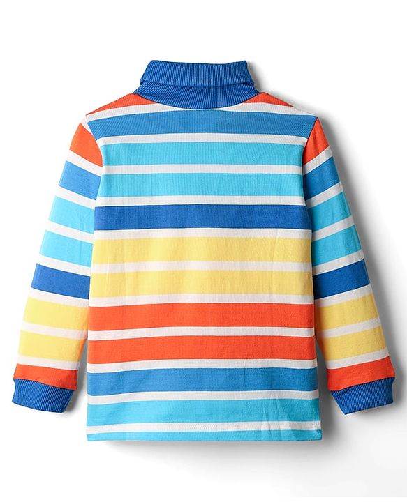 Babyhug Cotton Elastane Knit Full Sleeves Turtle Neck Winter Striped T-Shirt - Multicolor