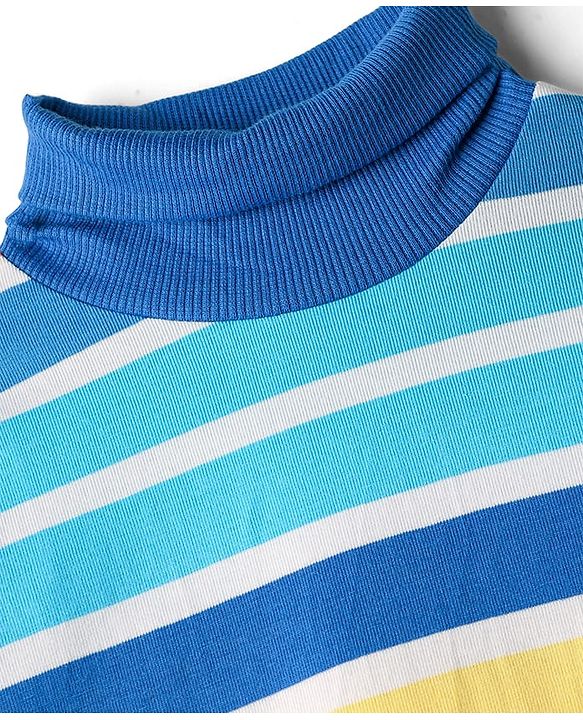Babyhug Cotton Elastane Knit Full Sleeves Turtle Neck Winter Striped T-Shirt - Multicolor