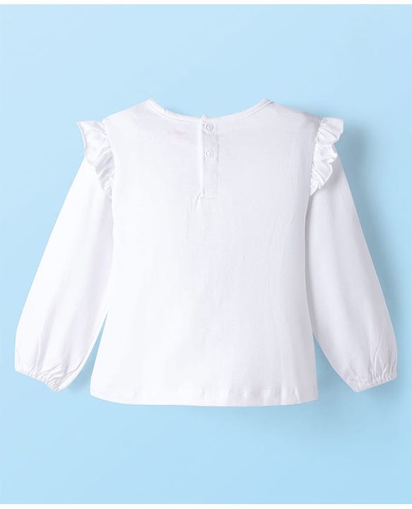 Babyhug Single Jersey Knit Full Sleeves Top & Denim Jeans Set With Floral Print - White & Blue