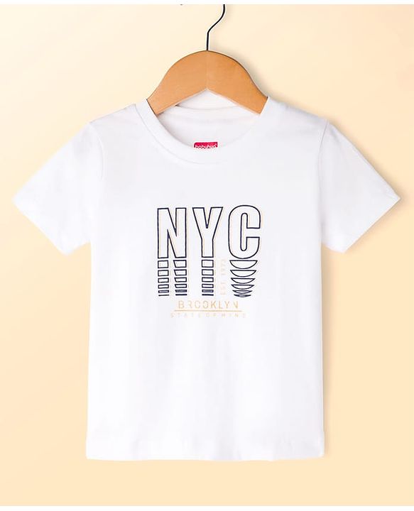 Babyhug Knit Full Sleeves Striped Blazer With NYC Printed T-Shirt - Blue