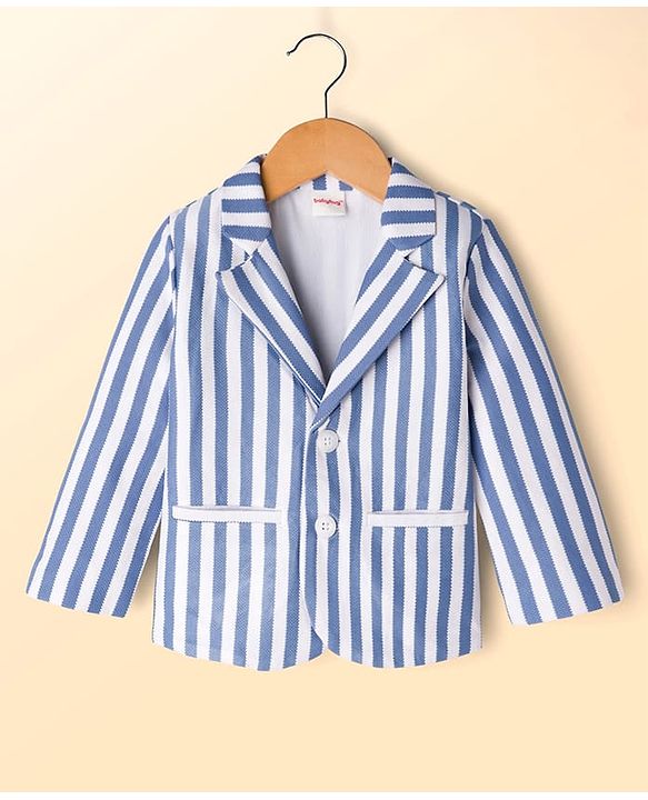 Babyhug Knit Full Sleeves Striped Blazer With NYC Printed T-Shirt - Blue