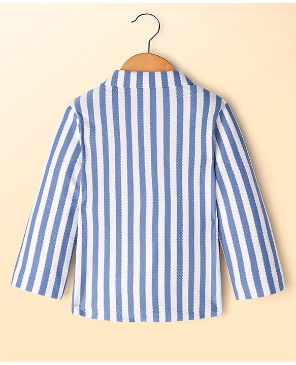 Babyhug Knit Full Sleeves Striped Blazer With NYC Printed T-Shirt - Blue
