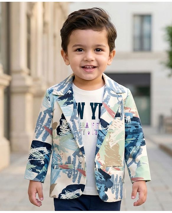 Babyhug Knit Full Sleeves Abstract Printed Blazer with T-Shirt - Multicolor