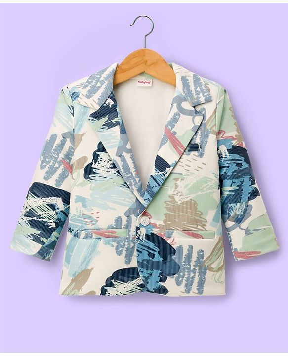 Babyhug Knit Full Sleeves Abstract Printed Blazer with T-Shirt - Multicolor