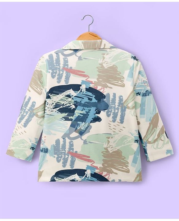 Babyhug Knit Full Sleeves Abstract Printed Blazer with T-Shirt - Multicolor