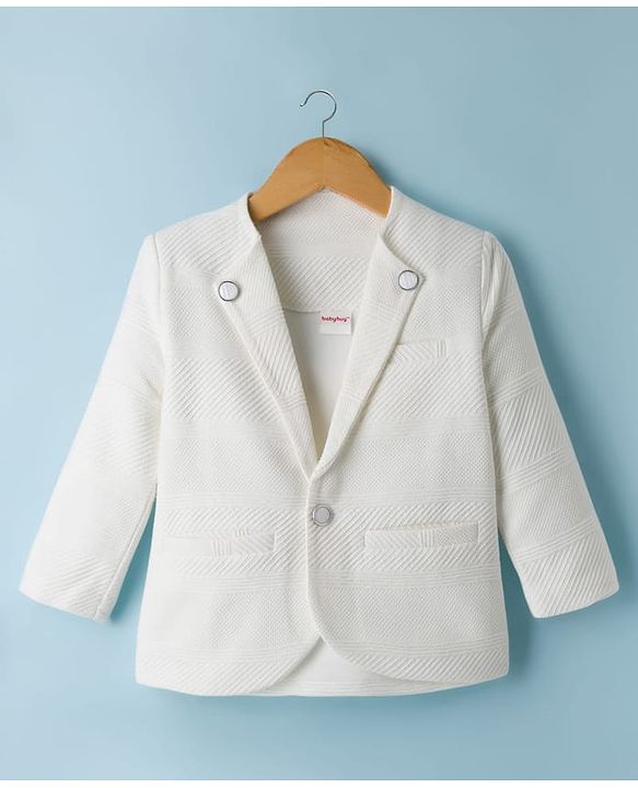 Babyhug Knit Full Sleeves Party Wear Blazer with Graphic Printed T-Shirt - White & Black