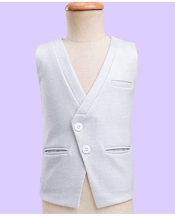 Babyhug Knit Full Sleeves 3 Piece Party Suit With Bow & Textured Print - Grey