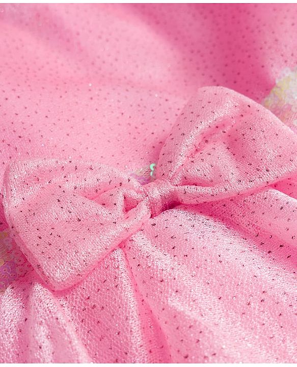 Babyhug Woven Half Sleeves Flare Party Dress with Bow Applique - Pink
