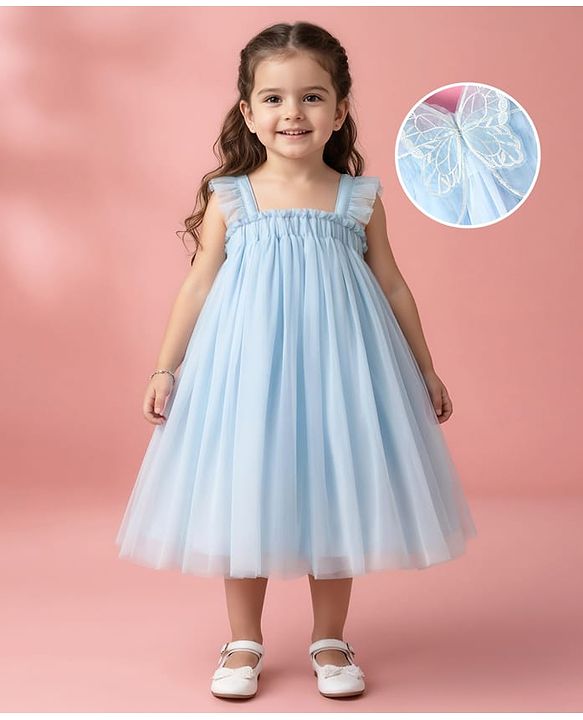 Babyhug Sleeveless Party Frock With Butterfly Wings Corsage & Sequine Detailing - Pink