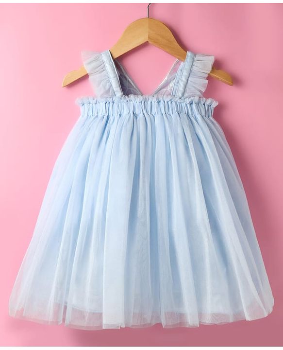 Babyhug Sleeveless Party Frock With Butterfly Wings Corsage & Sequine Detailing - Pink