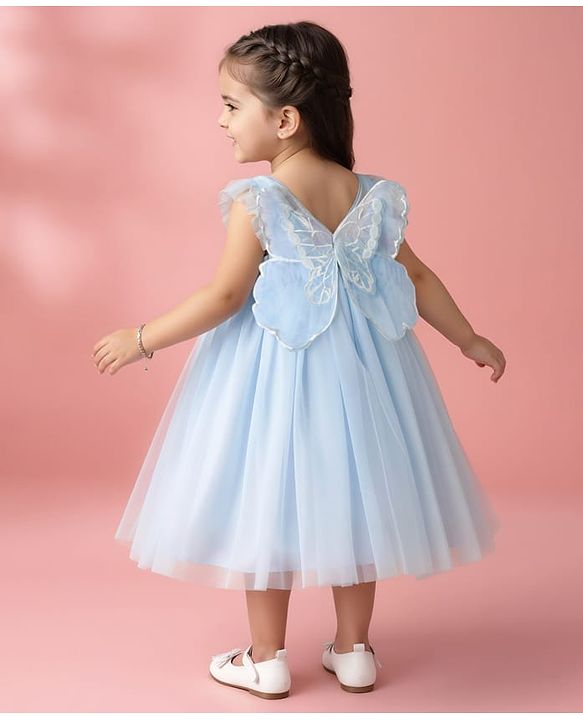 Babyhug Sleeveless Party Frock With Butterfly Wings Corsage & Sequine Detailing - Pink