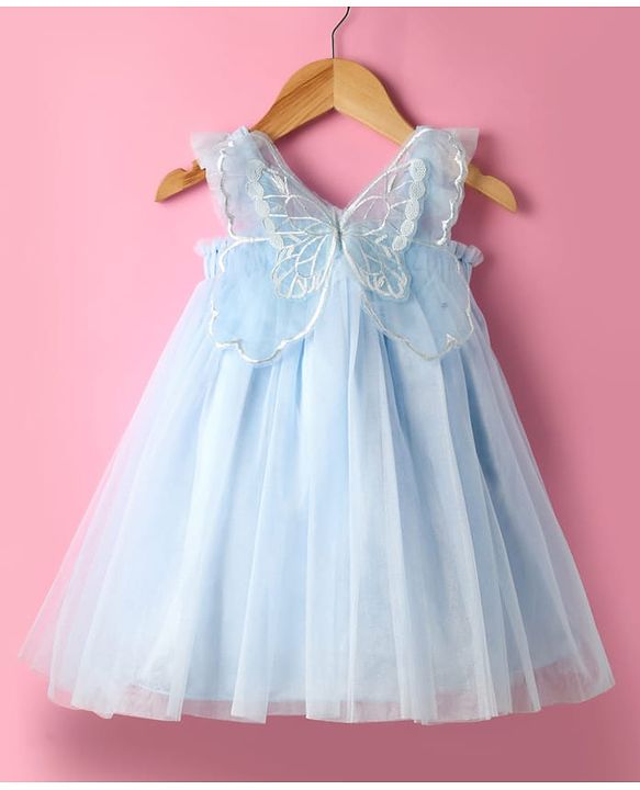 Babyhug Sleeveless Party Frock With Butterfly Wings Corsage & Sequine Detailing - Pink