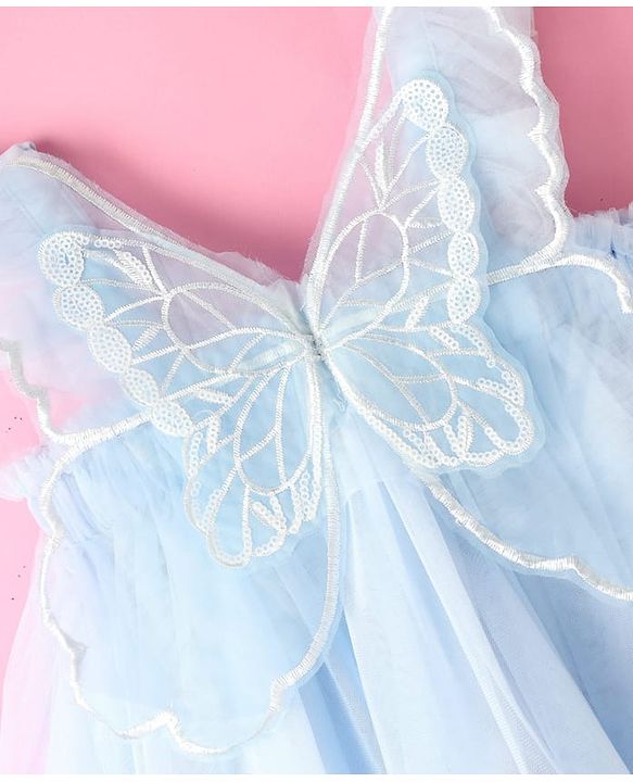 Babyhug Sleeveless Party Frock With Butterfly Wings Corsage & Sequine Detailing - Pink