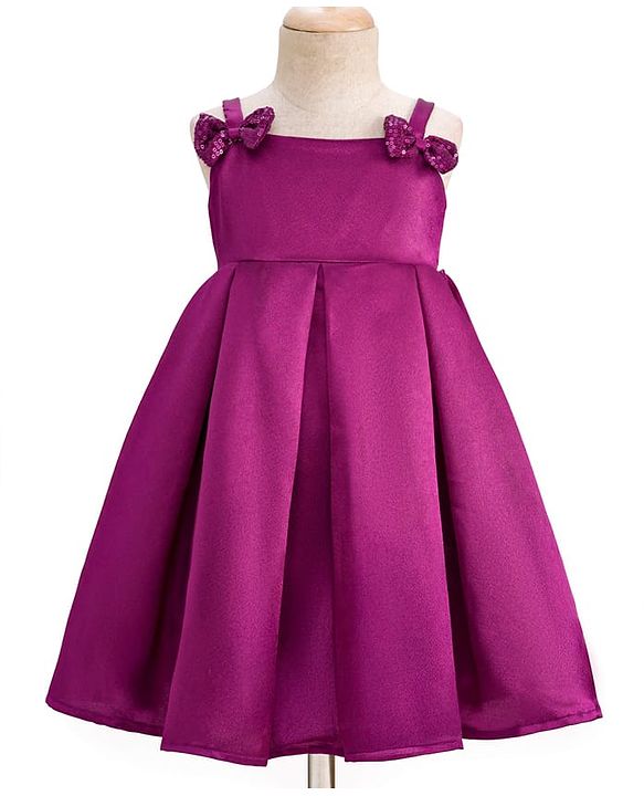 Babyhug Satin Woven Sleeveless Party Dress with Bow Applique - Purple