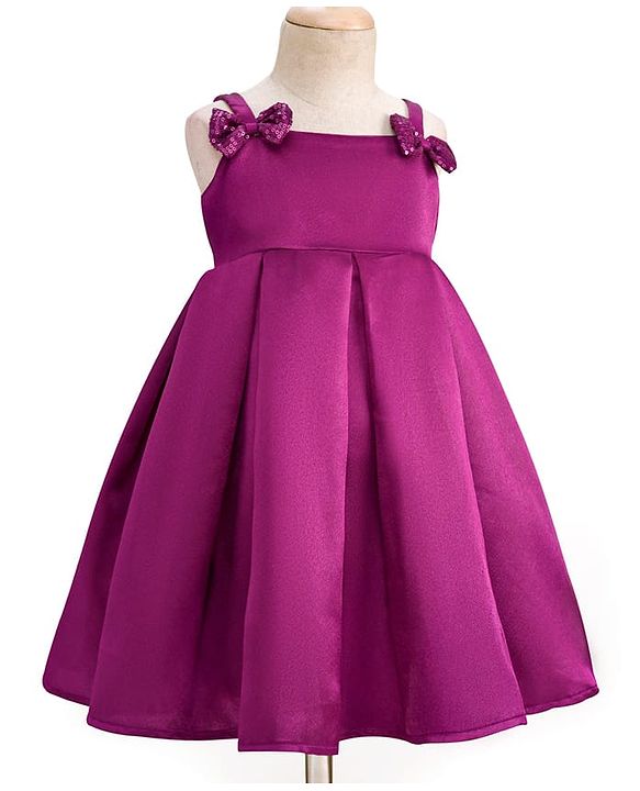 Babyhug Satin Woven Sleeveless Party Dress with Bow Applique - Purple