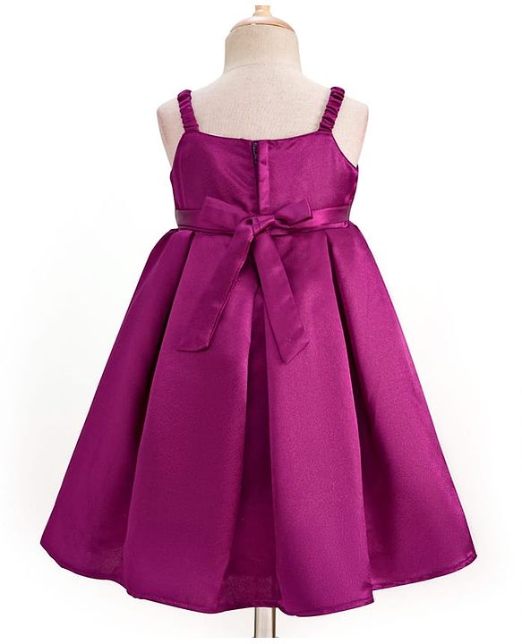 Babyhug Satin Woven Sleeveless Party Dress with Bow Applique - Purple