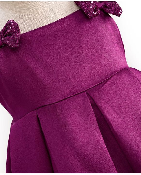 Babyhug Satin Woven Sleeveless Party Dress with Bow Applique - Purple