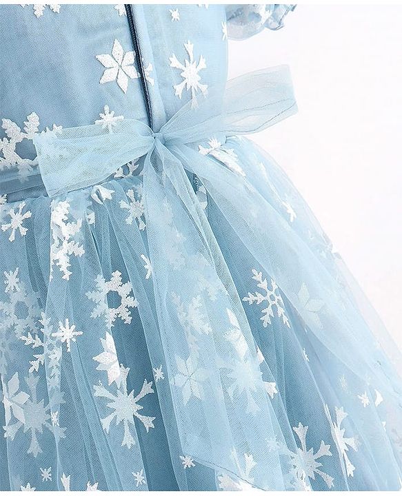 Babyhug Short Sleeves Snowflakes Printed with Corsage Frock - Frozen Blue